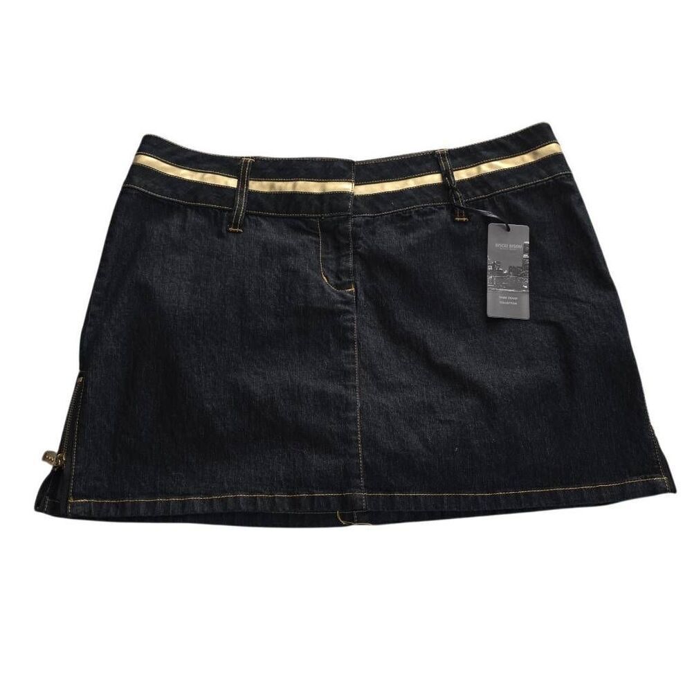 Bisou Bisou Women's Size 14 Dk Blue Denim Gold Side Zip Mini Skirt